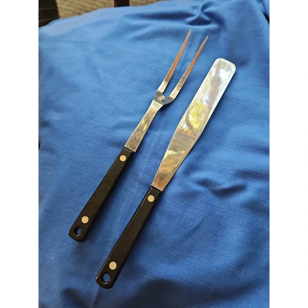 Vintage Ekco Flint Stainless Steel Kitchen Utensils Meat Carving Fork & Spreader
